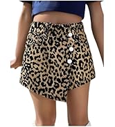 WDIRARA Toddler Girl's Leopard Print Wrap Denim Skorts Elastic Waist Asymmetrical Hem Skirt Shorts