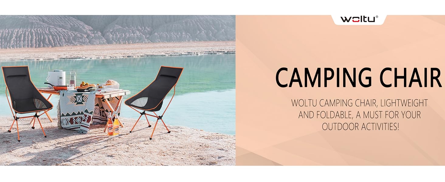 WOLTU Set Of 4 Folding Camping Chairs Compact Ultralight With Carry Bag And Headrest Camping Chair Black + Orange 12 CPS8133or _A+300(EN)