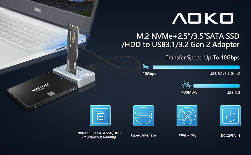 NVMe & SATA SSD/HDD to USB 3.2  Reader Adapter