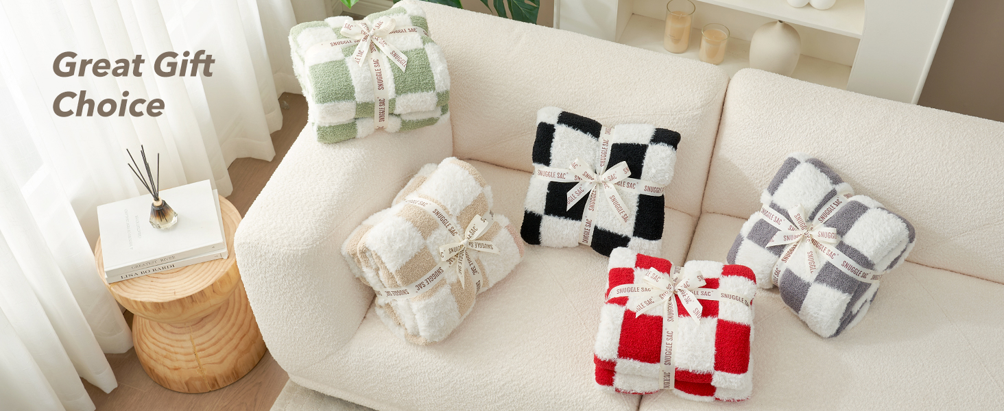 Checkered Faux Fur Throw Blanket