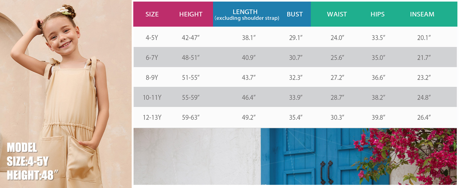 Jumpsuit Kids Sleeveless Outfits Overalls Wide leg Elastic Clothes Long Pants with Pockets