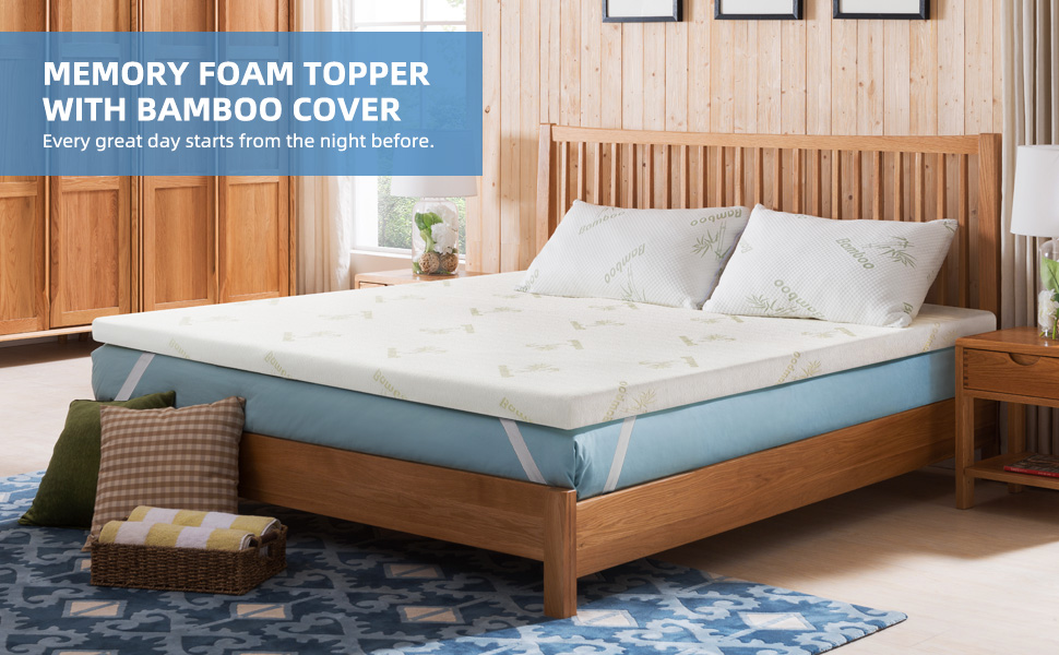 NOFFA Soft Memory Foam Mattress Pad, 2 Inch Memory Foam Mattress Topper