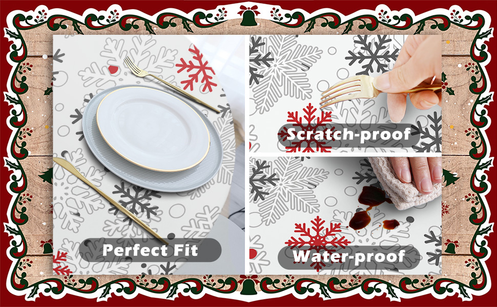 Fitted Tablecloth for Round Table,Christmas Black Red