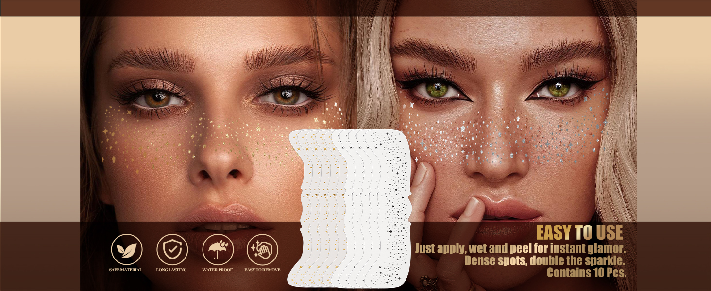 Made from high-quality PE material.these glitter freckles face tattoos are gentle on the skin