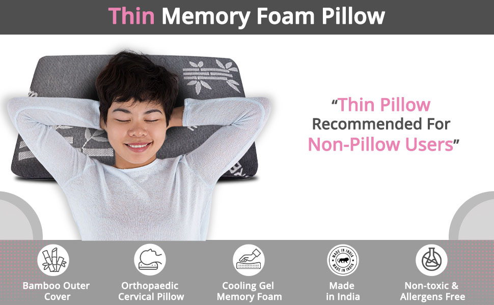 Fabrilore Thin Memory Foam Pillow Cervical Pillow for Neck and