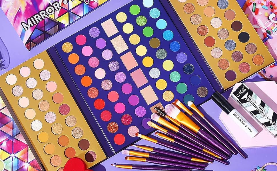 UCANBE Eyeshadow Makeup Set -114 Shades MIRROR Palette,+20 Soft Brushes Set
