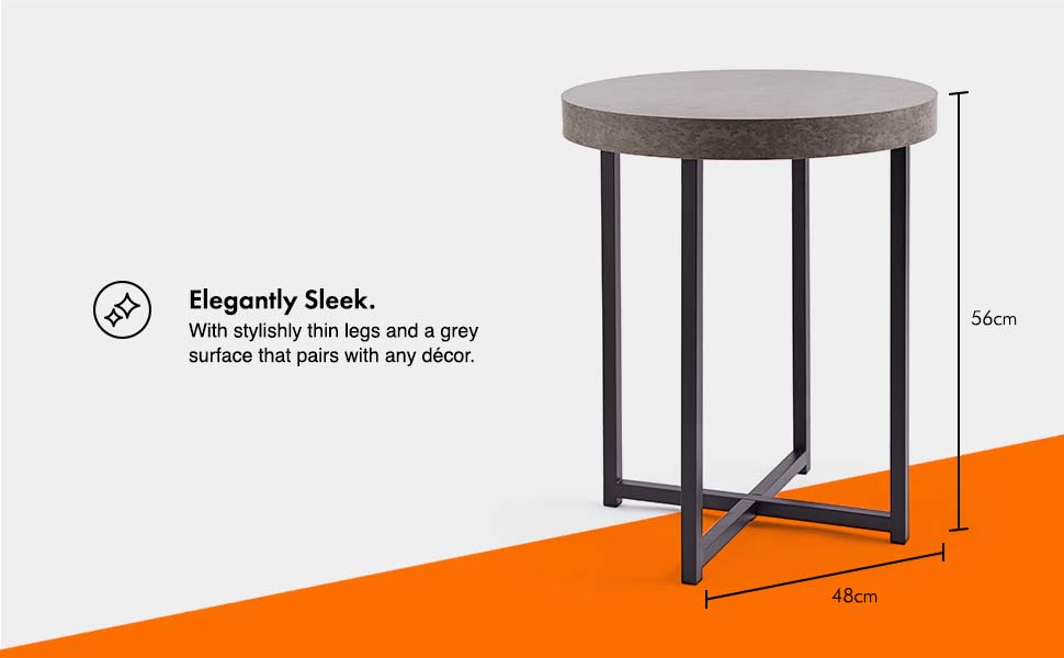 VonHaus Grey Side Table Concrete Effect End Table Living Room Table