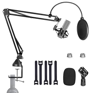 OUKMIC Mic Arm Stand, Adjustable Suspension Boom Scissor Mic Stand for Blue Yeti and Other Mics