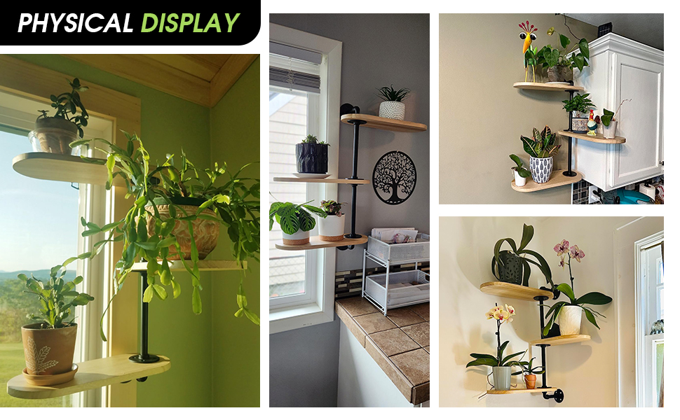 Dumwry Rotating Window Plant Shelf , 2Tier Wooden Metal