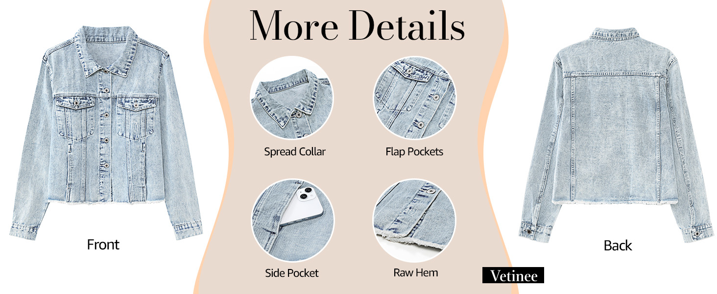 Vetinee Women's Jean Jacket Jackets for Women Trendy