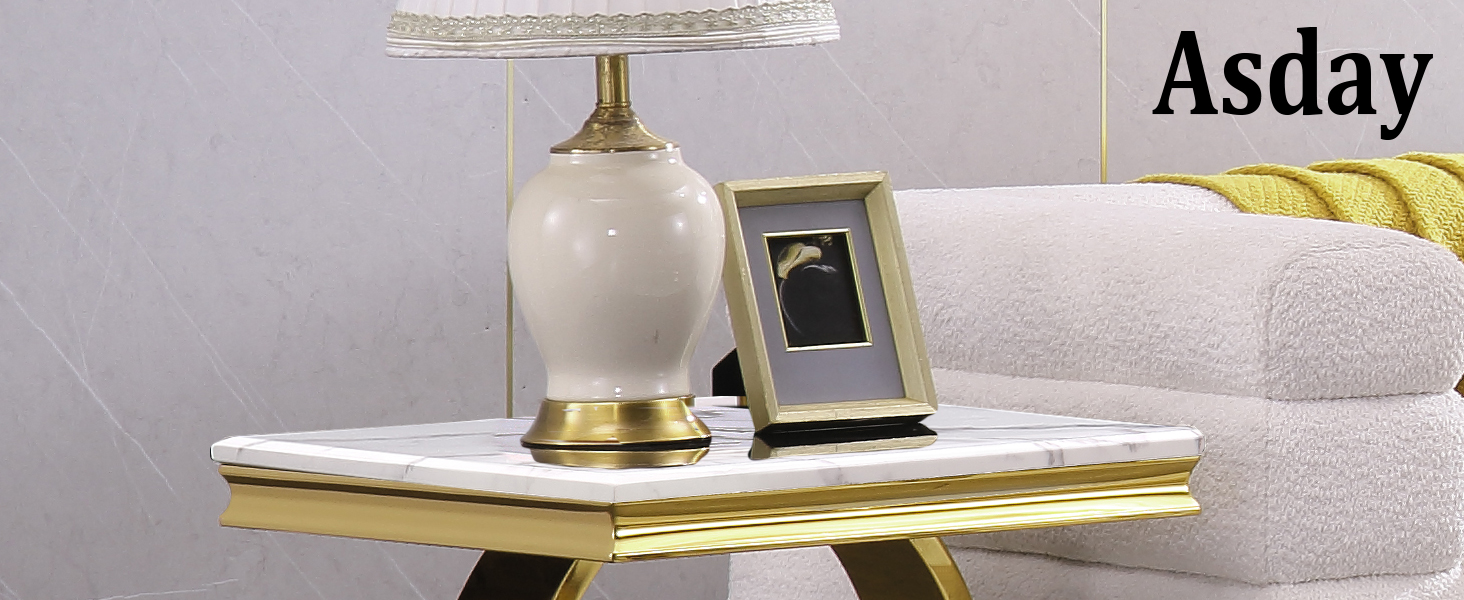 Asday Gold End Table Set of 2, White Side Table for Living