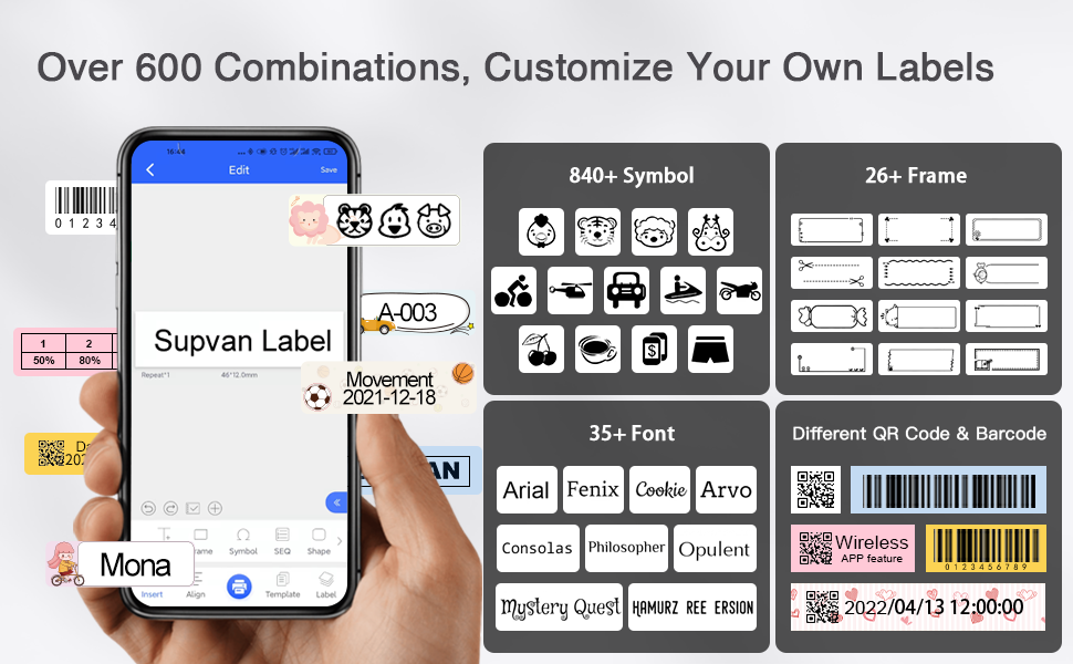 SUPVAN E10 Draagbare labelmachine, Sticker Printer Thermische Label