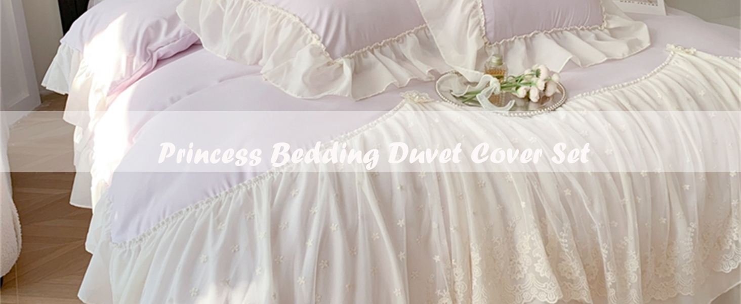 IHOUSTRIY Lace Duvet Cover Full Size, Chiffon Ruffled