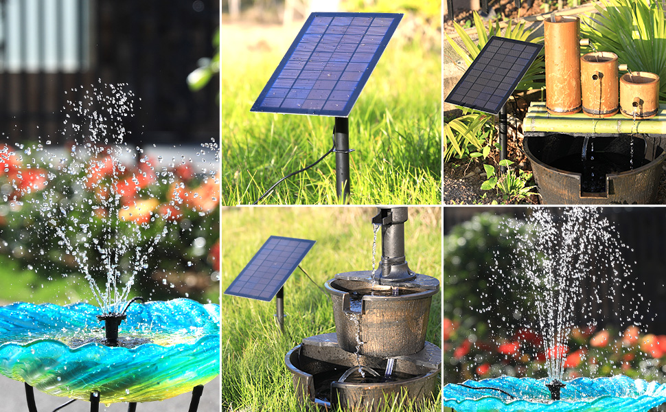 AMZtime DIY Solar Fountain Pump, 7W Solar Water Fountain with 5FT Water