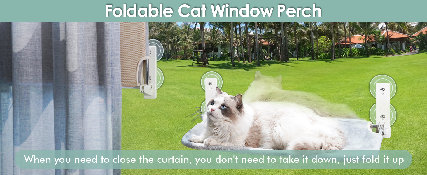 Pupagree Foldable Cat Window Perch, Robust and Stable Cat Window Hammock with 4