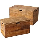 WHW Whole House Worlds Rustic Chunky-Chest Trunks, Set of 2, Reclaimed Wood, Brushed Honey Color ...