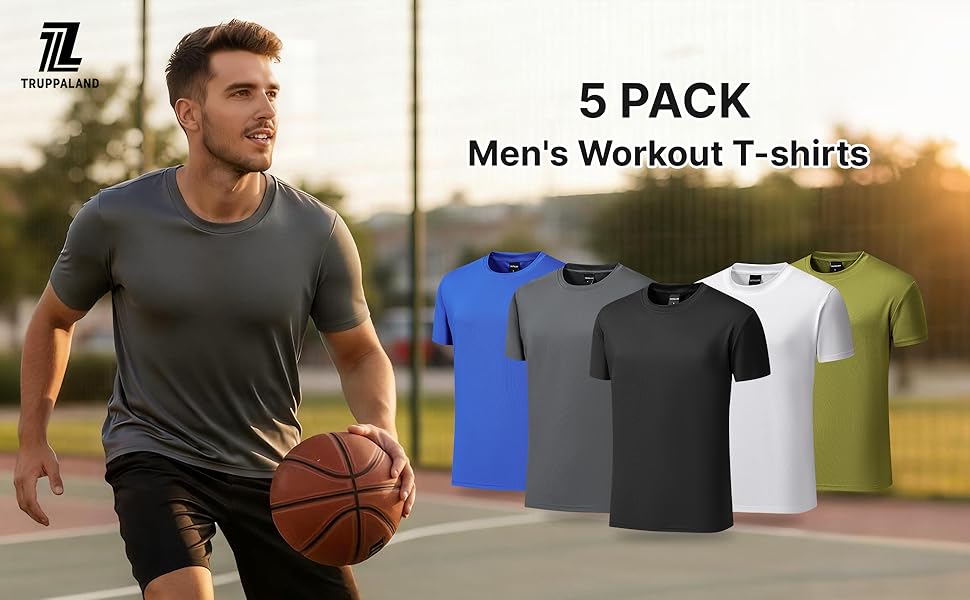 5 Pack Men&#39;s Workout T-shirts