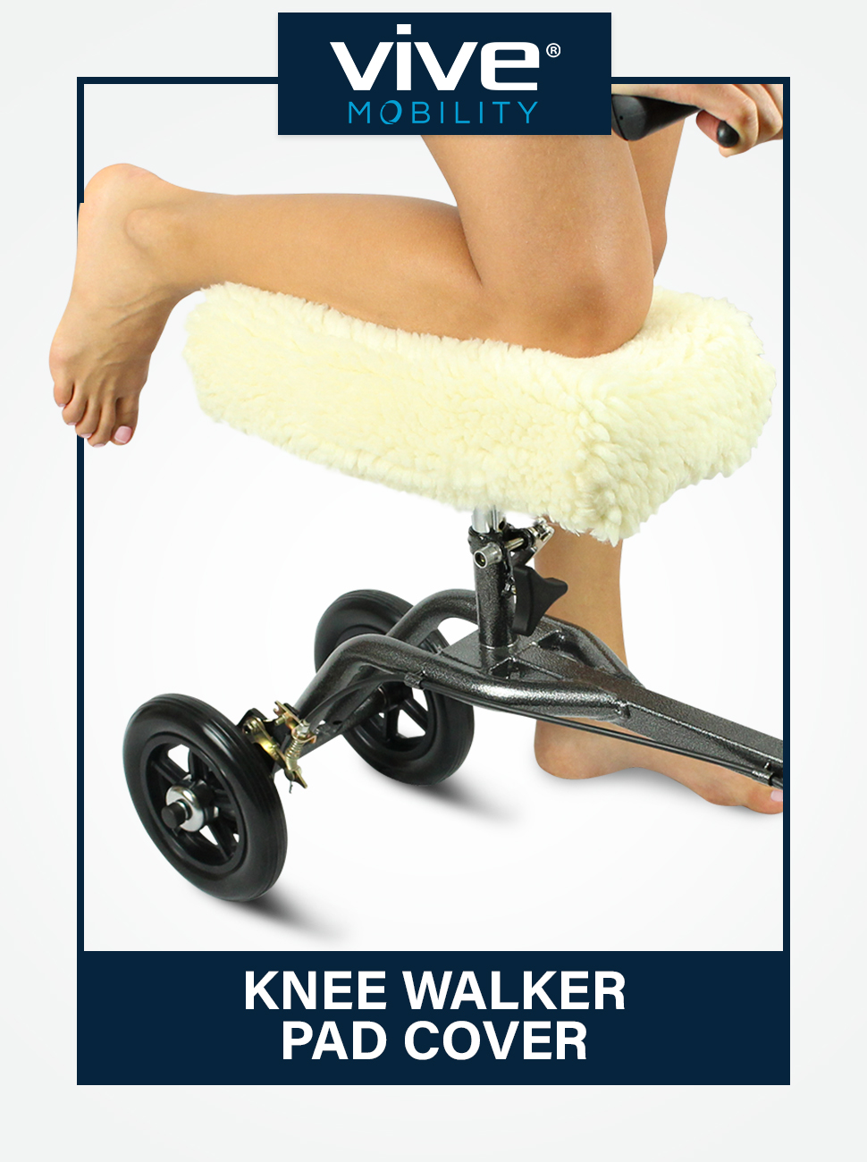 Vive Mobility Knee Scooter Pad Cover Soft Plush Adult Sheepskin Memory Foam