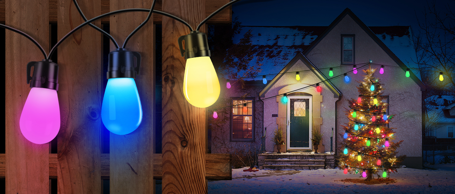 ASAHOM 96FT Smart LED Outdoor String Lights, WiFi APP Control, Dimmable