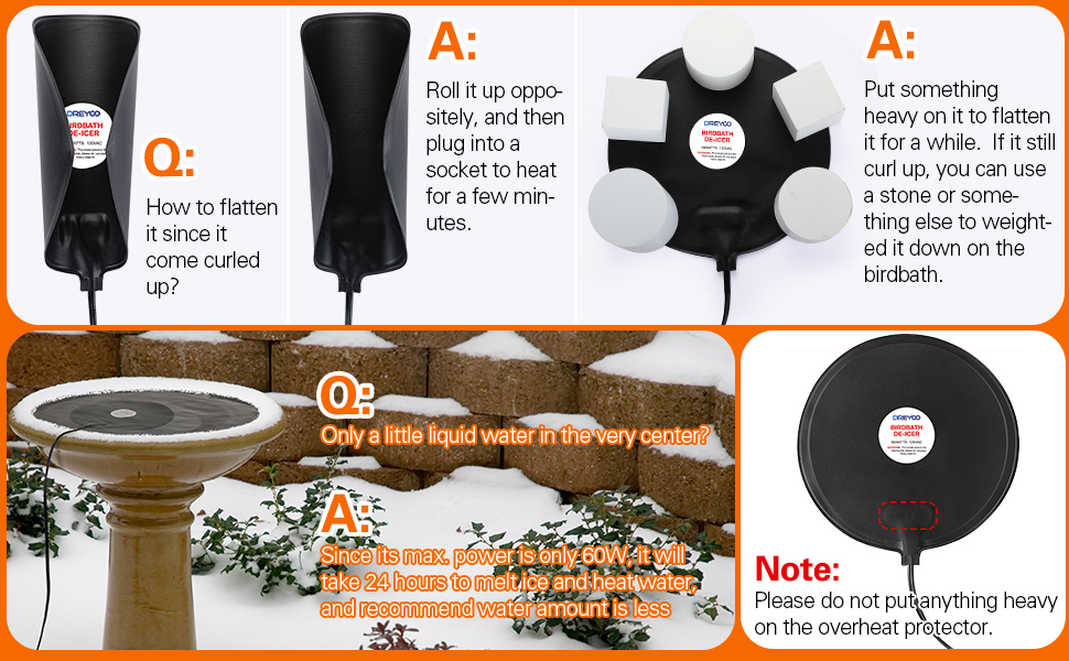 Dreyoo 2 Packs Bird Bath De Icer, 60w Submergible De Icer