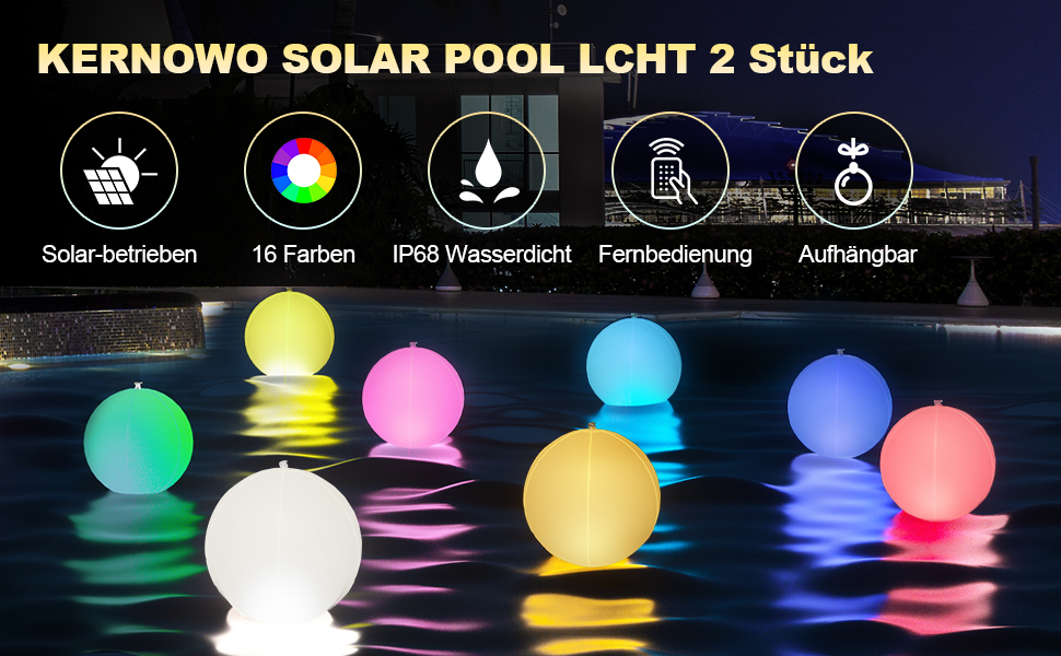Solar Schwimmkugel, 2 Stück 40cm Schwimmende Poolbeleuchtung mit