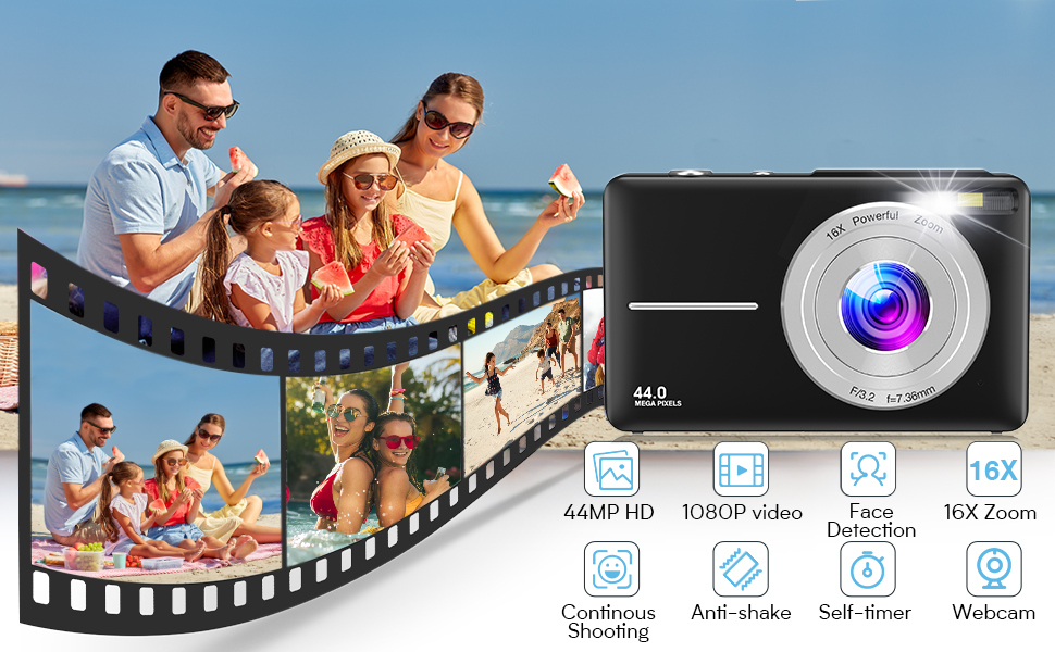 Digital Camera,Amdeurdi FHD 1080P 44MP Compact Camera,Vlogging Camera