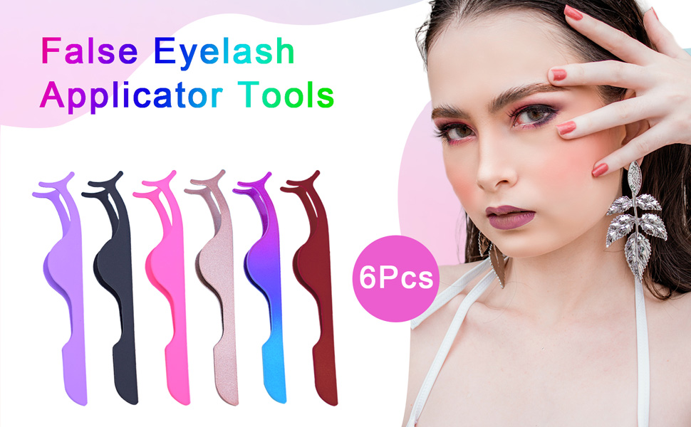 6 Pcs False Eyelashes Applicator Tools, Eyelash Extension Tweezers, False Eyelash