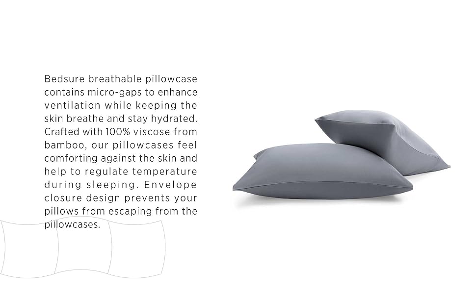Bedsure Bamboo Pillow Cases Queen Size 2 Pack Grey Cooling