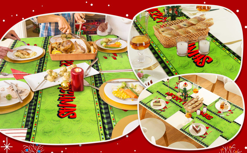 5 Pieces Linen Green Christmas Table Runner Placemats