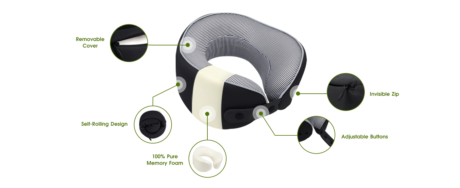 Removable Cover Self-Rolling Design 100% Pure Memory Foam Invisible Zip Adjustable Button