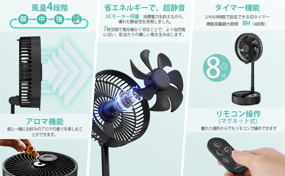 Amazon | ALROMUS コードレス扇風機 USB充電式 折りたたみ扇風機