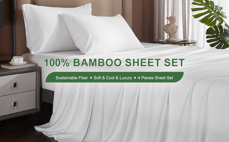 HYPREST 100 Bamboo Sheets Extra Deep Pocket Queen Sheets