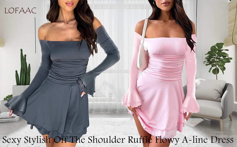 Amazon.com: LOFAAC Women Y2K Off Shoulder Ruched Mini Dress