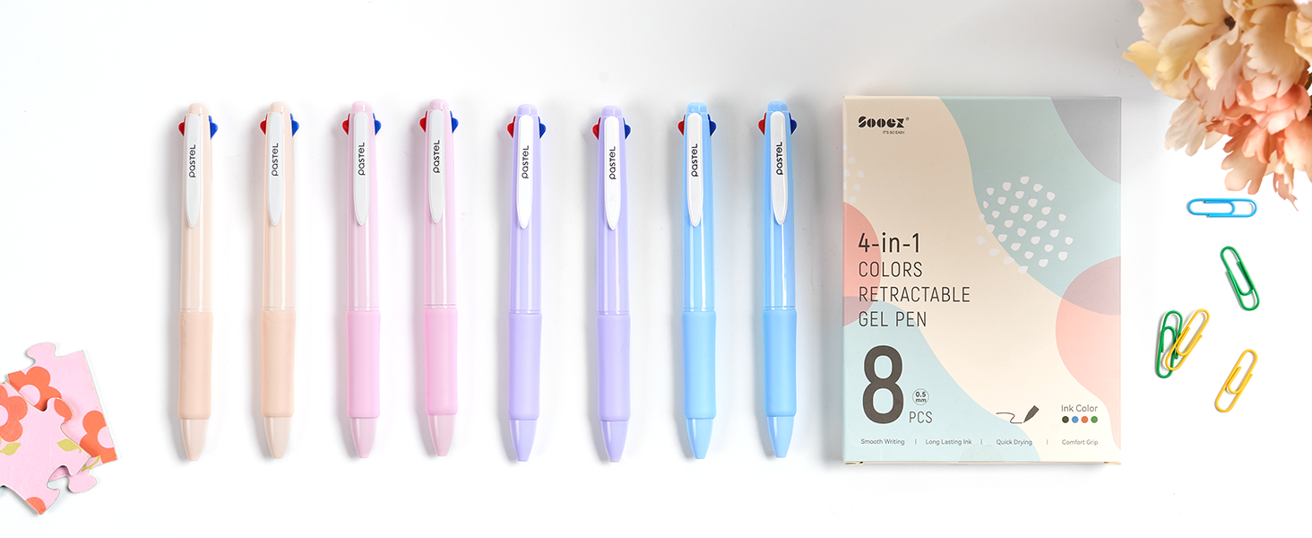 Sooez 8Count Multicolor Pen 0.5mm, 4in1 Multi Colored
