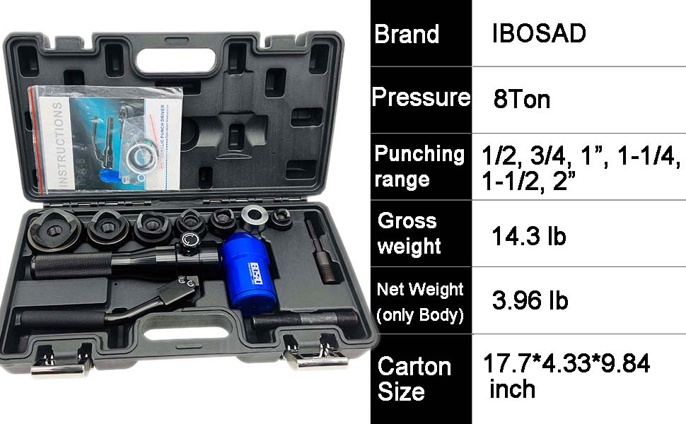 IBOSAD Hydraulic Knockout Hole Punch Driver Kit 1/2 to 2 inch
