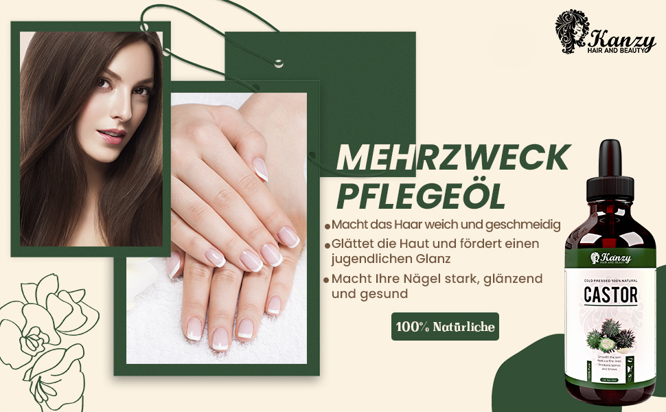 Kanzy Castor Oil Organic Cold Pressed 100% Pure, Natural Castor Oil for Eyelashes, Eyebrows, Body