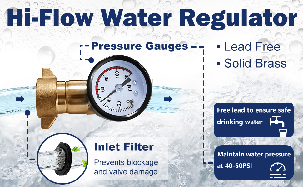Cupohus Brass RV Water Pressure Regulator (4050PSI) with