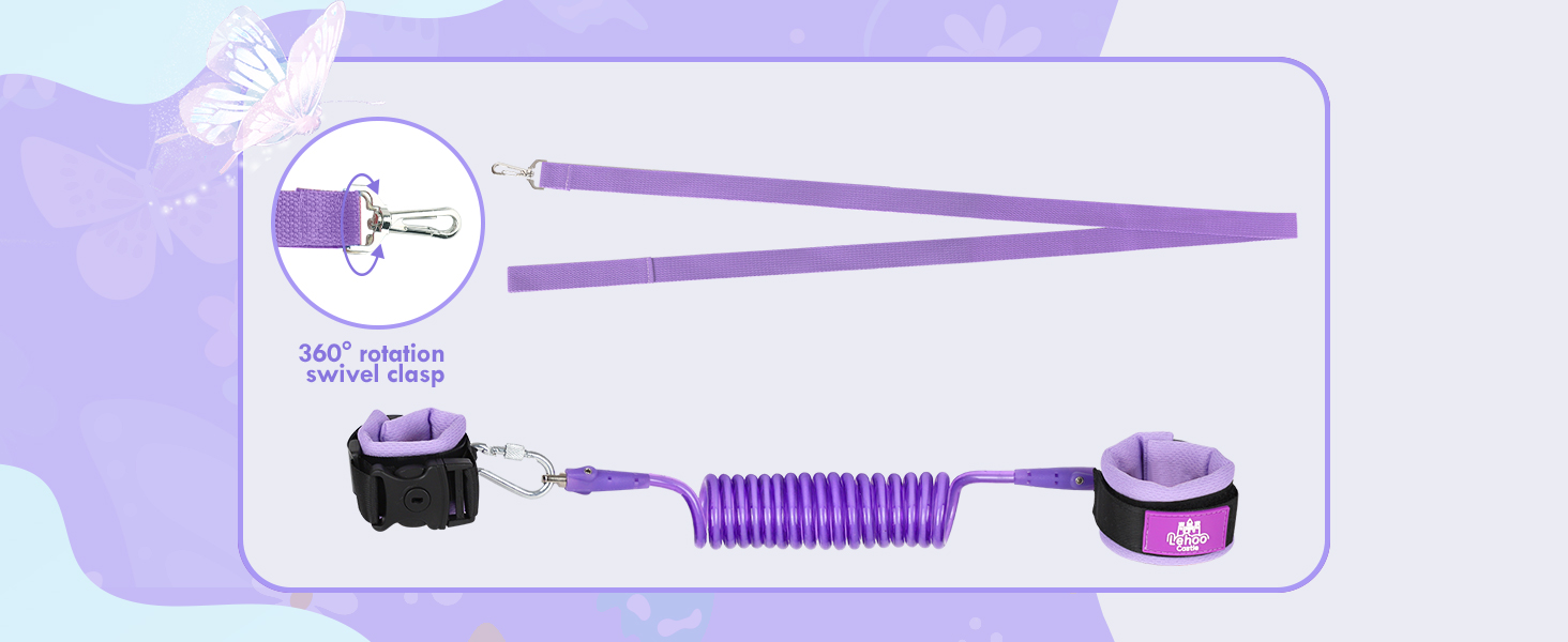 girl toddler leashes harness wrist link backpack, baby leash purple butterfly leash for kids