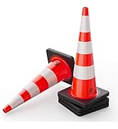 RoadHero 4 Pack Traffic Safety Cones 36 Inch with Black Weighted Base, Plastic PVC Cone, Orange C...