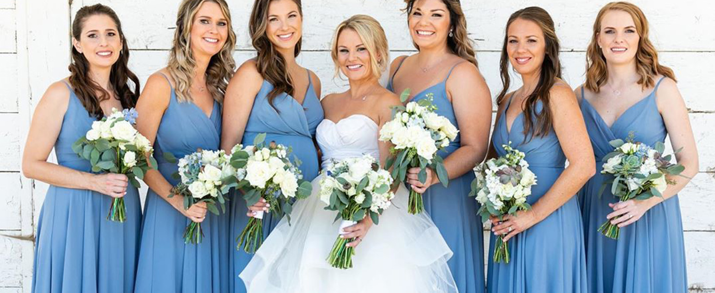 Dusty Blue Bridesmaid Dresses for Women 2024 Spaghetti Straps A Line V Neck Wedding Party Gown