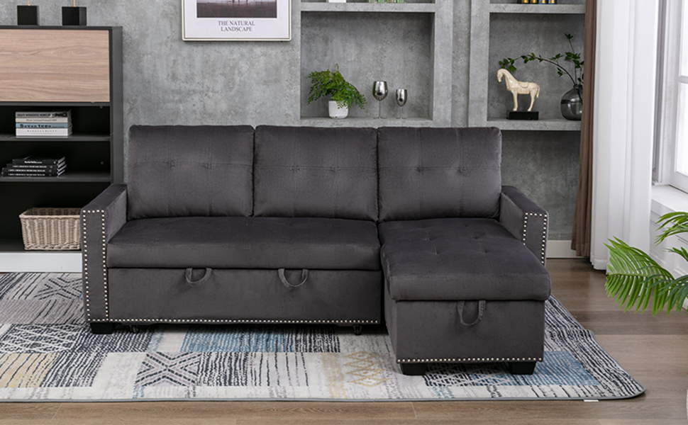 77" LShape Covertible Sleeper Sofa Bed, 3Seat Couch with