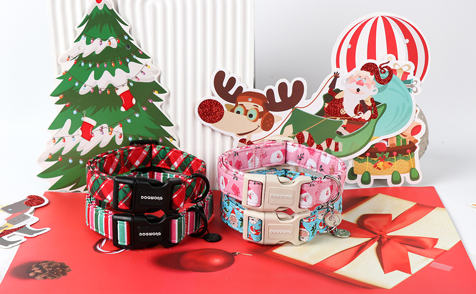 DOGWONG Christmas Dog Collar Red Stripe Adjustable