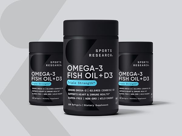 Omega 3 Fish Vitamin D3 by Sports Research omega3 supplements, epa, dha, ultimate omega fish oil