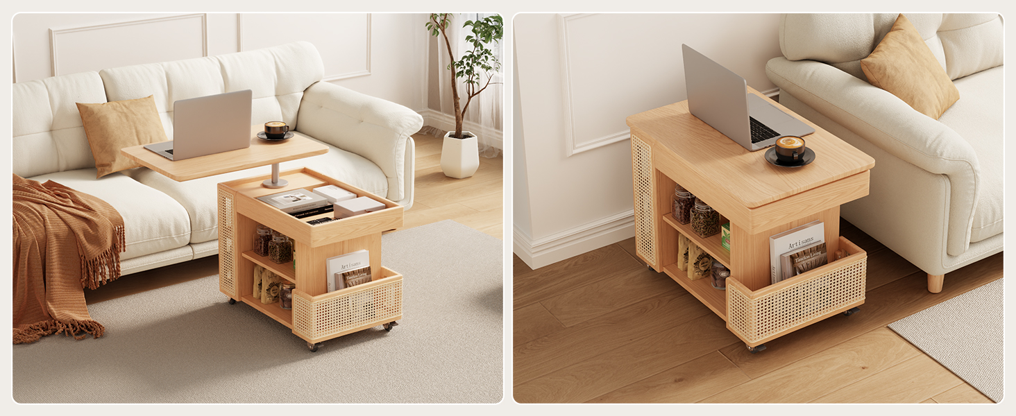 KASLANDI Wood Lift Top Coffee Table with Rolling Wheels