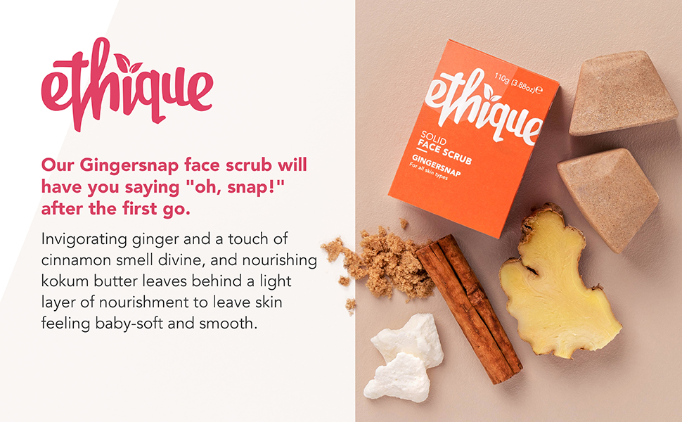 Ethique Gingersnap Gentle Solid Face Scrub-Exfoliating Facial Cleanser Bar for All Skin Types;Vegan