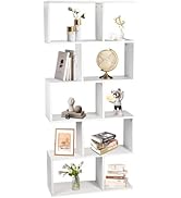 Moustache 5-Tier Geometric Bookcase, Wooden S-Shaped Book Shelves Unit with Anti-collapse Device ...