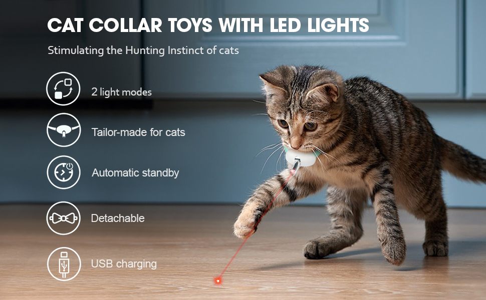 Cat Collar Toys with LED Lights, Wearable Automatic Amusing Cat Collar, Electric