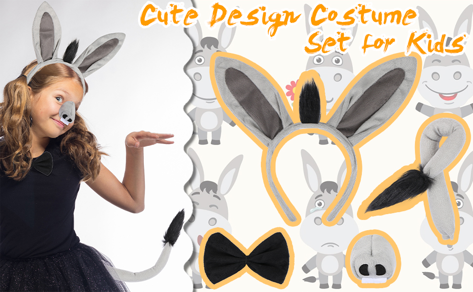 LIYDE Donkey Costume Set Donkey Ears Headband Donkey Tail Nose Bowtie Halloween