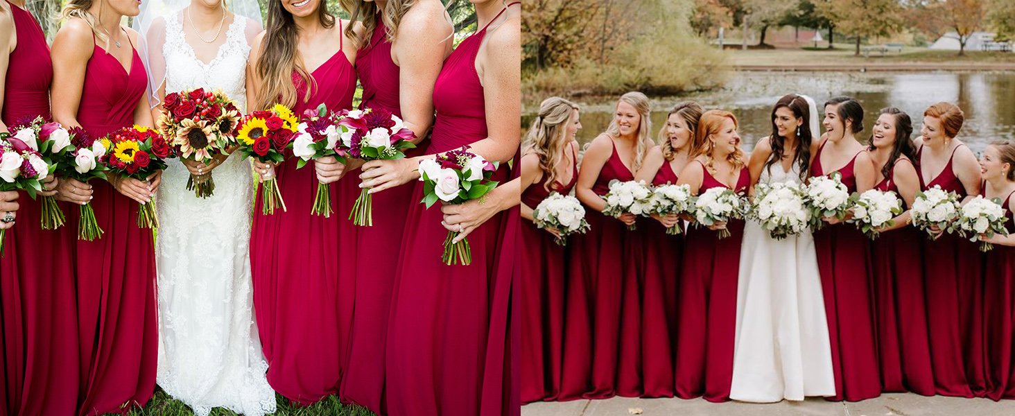 Side Slit Bridesmaid Dresses Long for Wedding with Pockets A-Line Spaghetti Straps Evening Gown