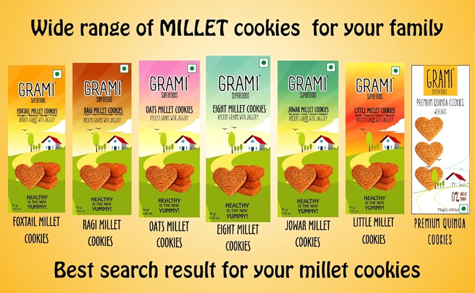 Grami Superfoods Little Millet Cookies 75gm Pack of 4 No Maida No